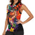 Hawaiian Lei Day Women Sleeveless Polo Shirt Colorful Plumeria and Volcanic Turtle with Abstract Lava Texture