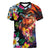 Hawaiian Lei Day Women V-Neck T-Shirt Colorful Plumeria and Volcanic Turtle with Abstract Lava Texture