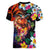 Hawaiian Lei Day Women V-Neck T-Shirt Colorful Plumeria and Volcanic Turtle with Abstract Lava Texture