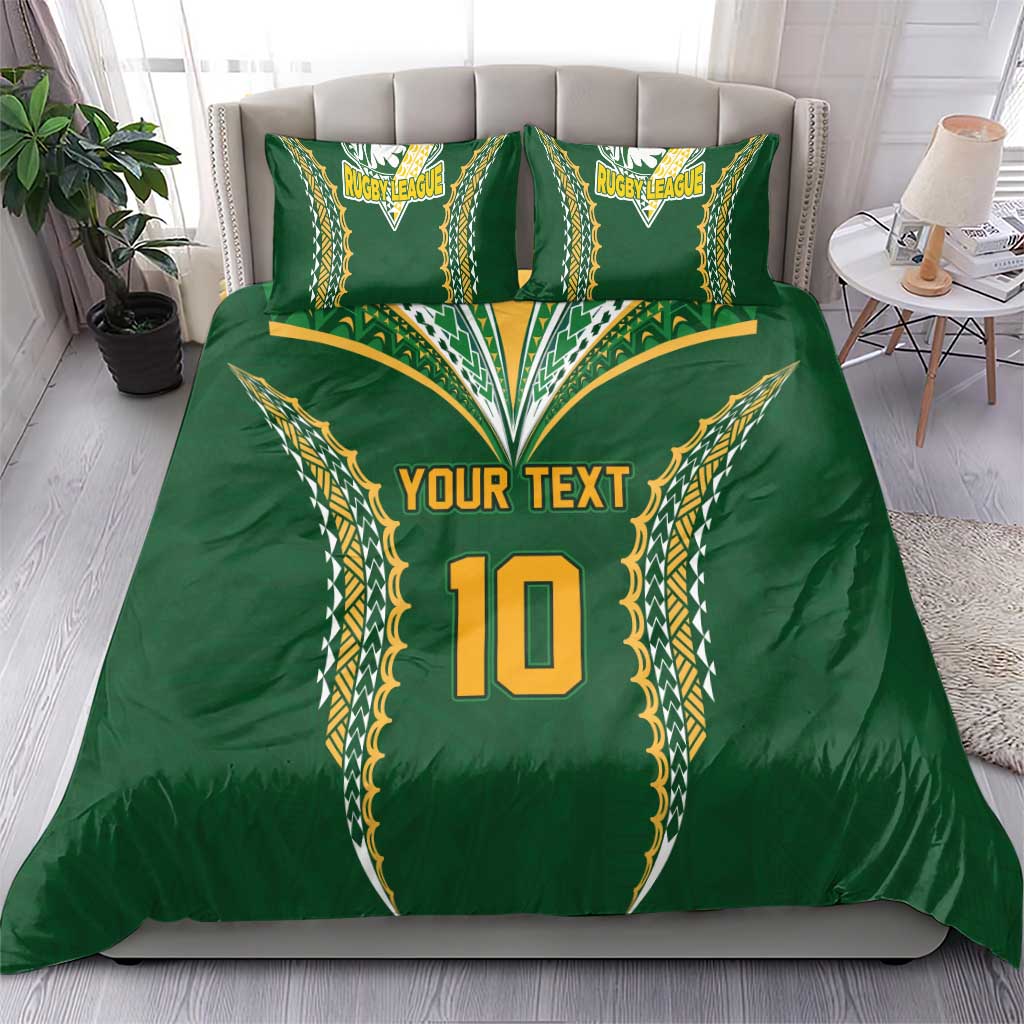Custom Cook Islands Rugby League Bedding Set Tatau Tribal Pattern-Special Edition Green Color