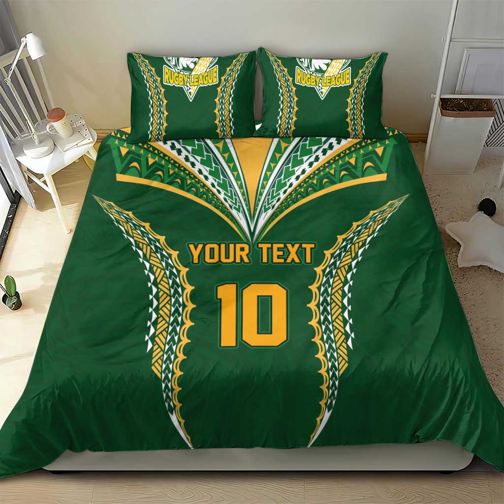 Custom Cook Islands Rugby League Bedding Set Tatau Tribal Pattern-Special Edition Green Color