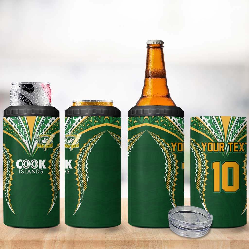 Custom Cook Island Rugby League 2025 4 in 1 Can Cooler Tumbler Tatau Tribal Pattern-Special Edition Green Color LT03 - Polynesian Pride
