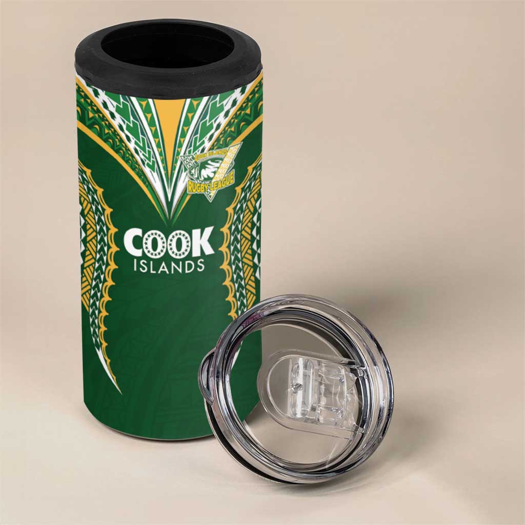 Custom Cook Island Rugby League 2025 4 in 1 Can Cooler Tumbler Tatau Tribal Pattern-Special Edition Green Color LT03 - Polynesian Pride