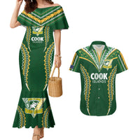 Custom Cook Islands Rugby League Couples Matching Mermaid Dress and Hawaiian Shirt Tatau Tribal Pattern-Special Edition Green Color LT03 Green-Yellow - Polynesian Pride