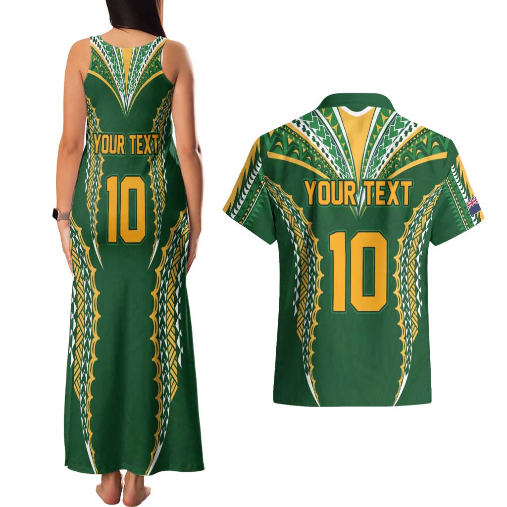Custom Cook Islands Rugby League Couples Matching Tank Maxi Dress and Hawaiian Shirt Tatau Tribal Pattern-Special Edition Green Color LT03 - Polynesian Pride