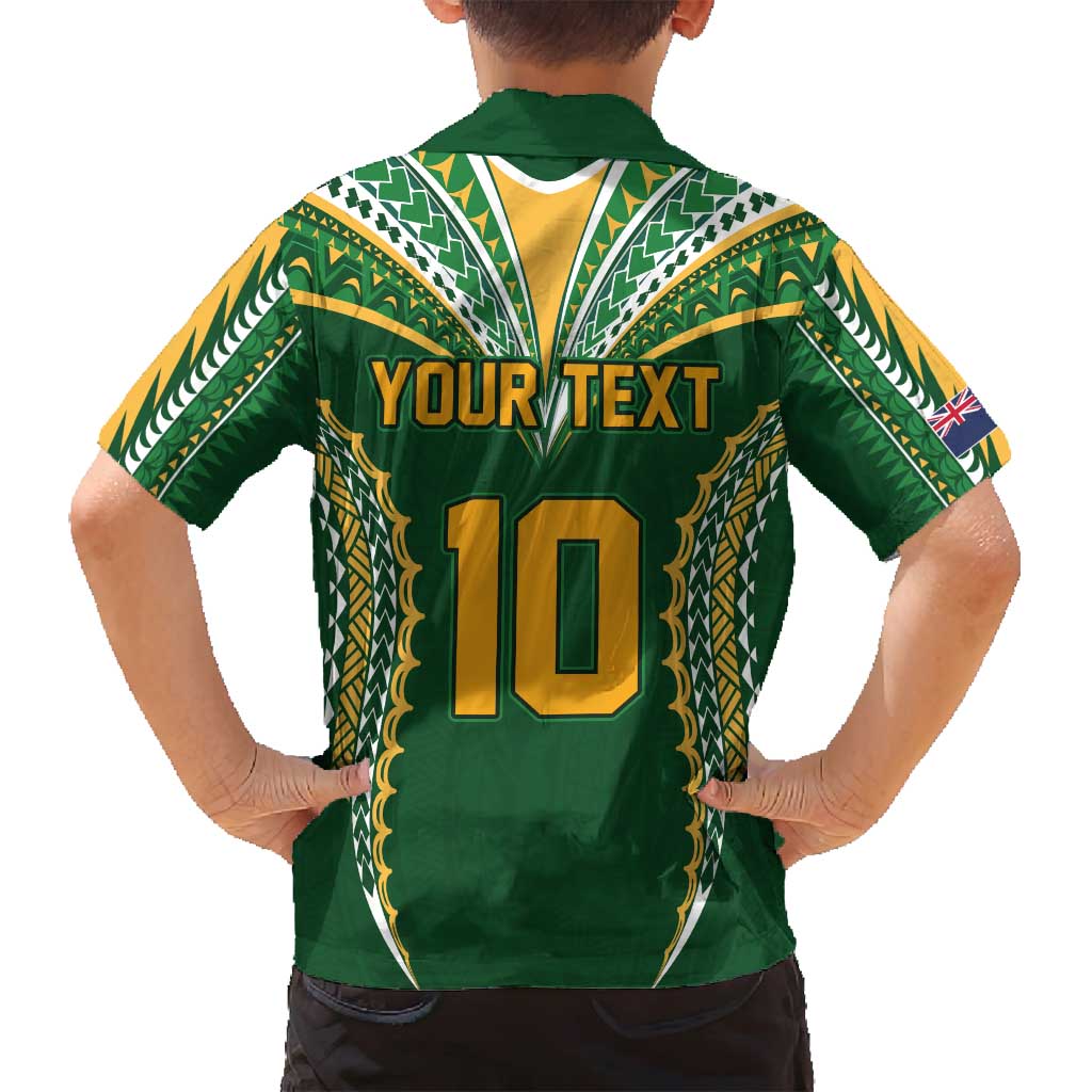 Custom Cook Islands Rugby League Family Matching Long Sleeve Bodycon Dress and Hawaiian Shirt Tatau Tribal Pattern-Special Edition Green Color LT03 - Polynesian Pride