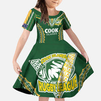 Custom Cook Islands Rugby League Family Matching Long Sleeve Bodycon Dress and Hawaiian Shirt Tatau Tribal Pattern-Special Edition Green Color LT03 Daughter's Dress Green-Yellow - Polynesian Pride