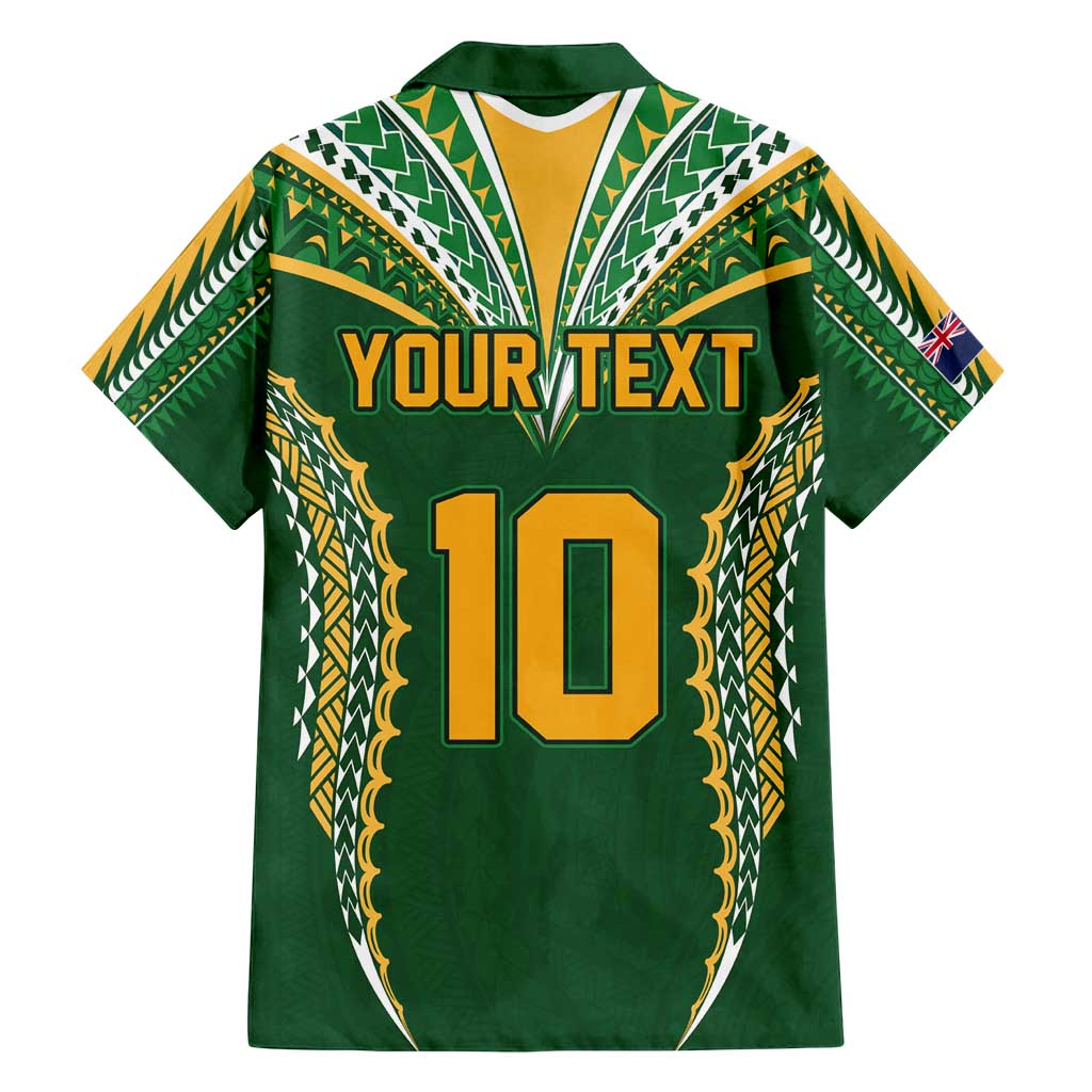 Custom Cook Islands Rugby League Family Matching Long Sleeve Bodycon Dress and Hawaiian Shirt Tatau Tribal Pattern-Special Edition Green Color LT03 - Polynesian Pride