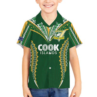 Custom Cook Islands Rugby League Family Matching Long Sleeve Bodycon Dress and Hawaiian Shirt Tatau Tribal Pattern-Special Edition Green Color LT03 Son's Shirt Green-Yellow - Polynesian Pride