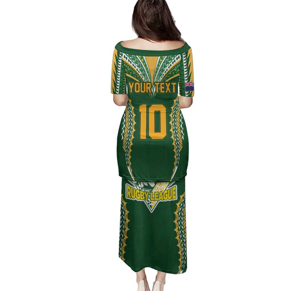 Custom Cook Islands Rugby League Family Matching Puletasi and Hawaiian Shirt Tatau Tribal Pattern-Special Edition Green Color LT03 - Polynesian Pride