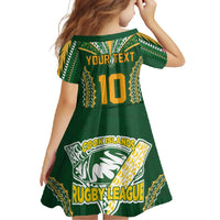 Custom Cook Islands Rugby League Family Matching Short Sleeve Bodycon Dress and Hawaiian Shirt Tatau Tribal Pattern-Special Edition Green Color LT03 - Polynesian Pride