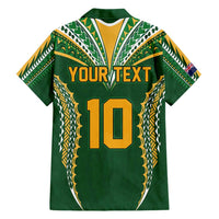 Custom Cook Islands Rugby League Family Matching Short Sleeve Bodycon Dress and Hawaiian Shirt Tatau Tribal Pattern-Special Edition Green Color LT03 - Polynesian Pride