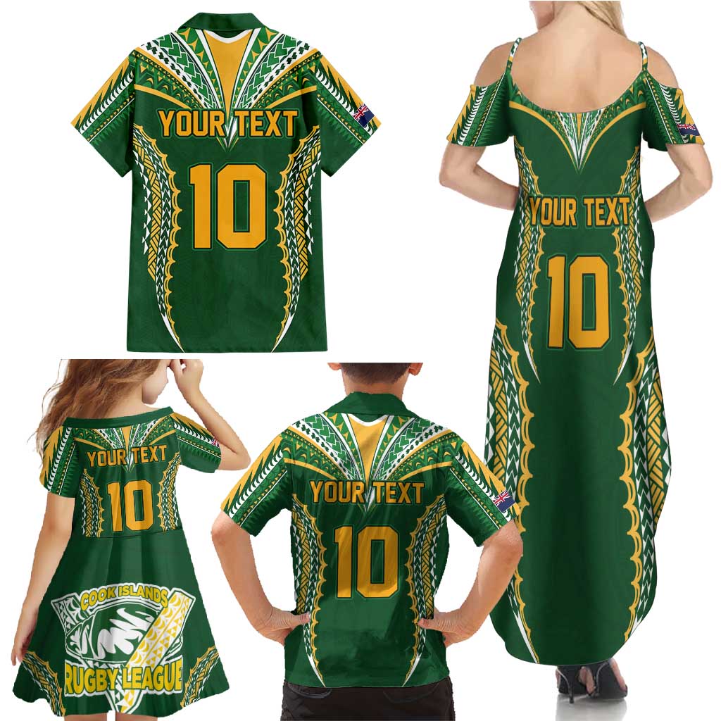 Custom Cook Islands Rugby League Family Matching Summer Maxi Dress and Hawaiian Shirt Tatau Tribal Pattern-Special Edition Green Color LT03 - Polynesian Pride