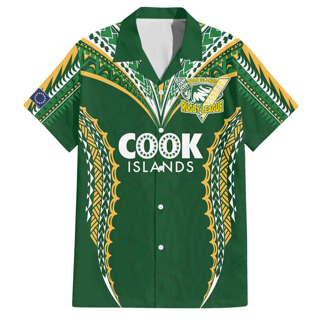 Custom Cook Islands Rugby League Family Matching Summer Maxi Dress and Hawaiian Shirt Tatau Tribal Pattern-Special Edition Green Color LT03 Dad's Shirt - Short Sleeve Green-Yellow - Polynesian Pride