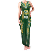 Custom Cook Islands Rugby League Family Matching Tank Maxi Dress and Hawaiian Shirt Tatau Tribal Pattern-Special Edition Green Color