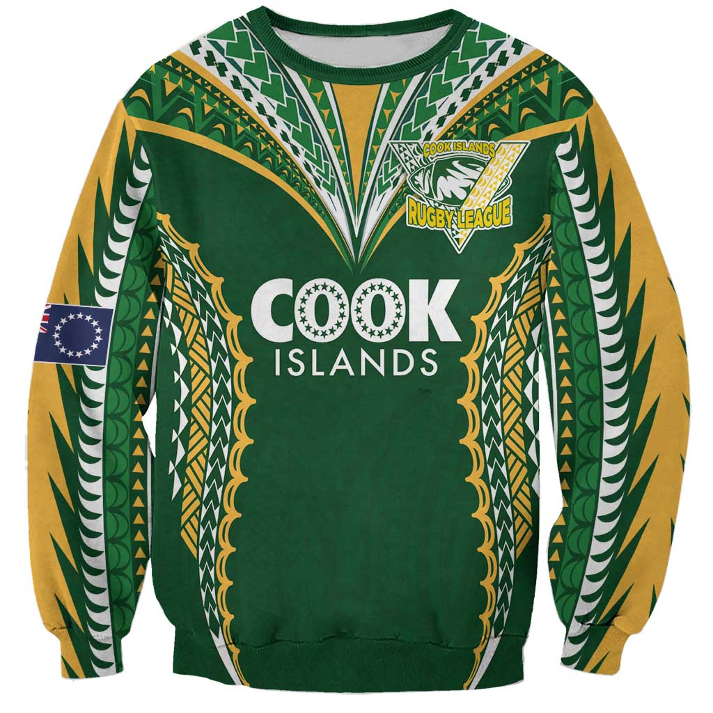 Custom Cook Islands Rugby League Sweatshirt Tatau Tribal Pattern-Special Edition Green Color