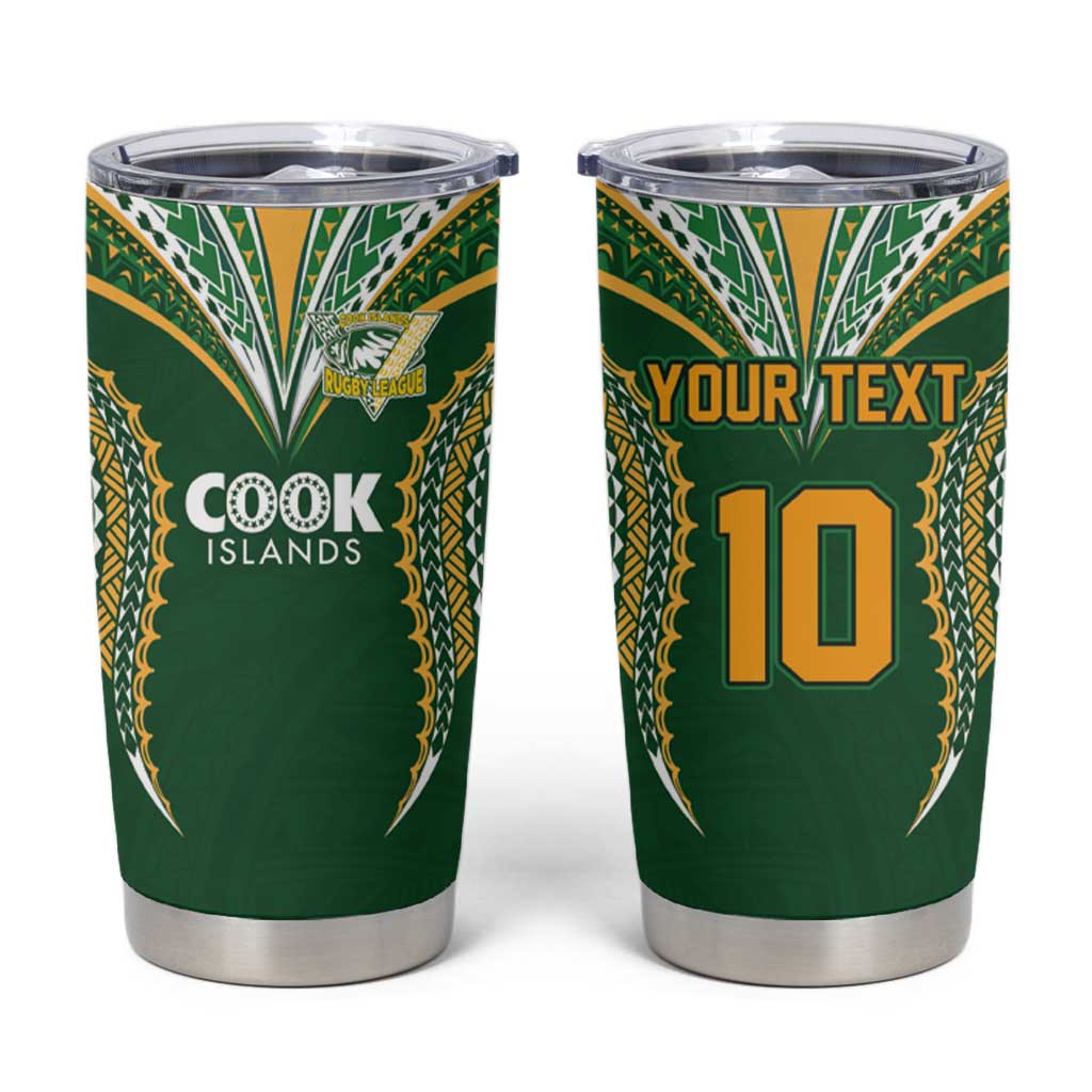 Custom Cook Island Rugby League 2025 Tumbler Cup Tatau Tribal Pattern-Special Edition Green Color