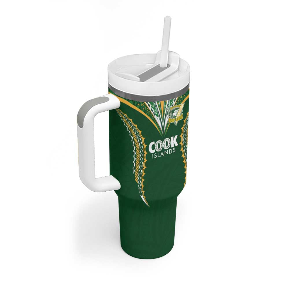 Custom Cook Island Rugby League 2025 Tumbler With Handle Tatau Tribal Pattern-Special Edition Green Color