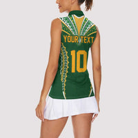 Custom Cook Islands Rugby League Women Sleeveless Polo Shirt Tatau Tribal Pattern-Special Edition Green Color