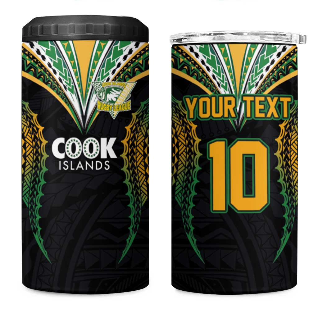 Custom Cook Island Rugby League 2025 4 in 1 Can Cooler Tumbler Tatau Tribal Pattern-Special Edition Black Color