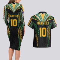 Custom Cook Islands Rugby League Couples Matching Long Sleeve Bodycon Dress and Hawaiian Shirt Tatau Tribal Pattern-Special Edition Black Color LT03 - Polynesian Pride