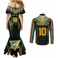 Custom Cook Islands Rugby League Couples Matching Mermaid Dress and Long Sleeve Button Shirt Tatau Tribal Pattern-Special Edition Black Color LT03 - Polynesian Pride
