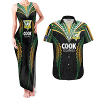 Custom Cook Islands Rugby League Couples Matching Tank Maxi Dress and Hawaiian Shirt Tatau Tribal Pattern-Special Edition Black Color LT03 Green-Black - Polynesian Pride