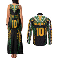 Custom Cook Islands Rugby League Couples Matching Tank Maxi Dress and Long Sleeve Button Shirt Tatau Tribal Pattern-Special Edition Black Color LT03 - Polynesian Pride