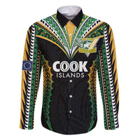 Custom Cook Islands Rugby League Family Matching Long Sleeve Bodycon Dress and Hawaiian Shirt Tatau Tribal Pattern-Special Edition Black Color LT03 Dad's Shirt - Long Sleeve Green-Black - Polynesian Pride