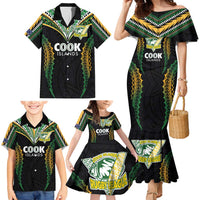 Custom Cook Islands Rugby League Family Matching Mermaid Dress and Hawaiian Shirt Tatau Tribal Pattern-Special Edition Black Color LT03 - Polynesian Pride