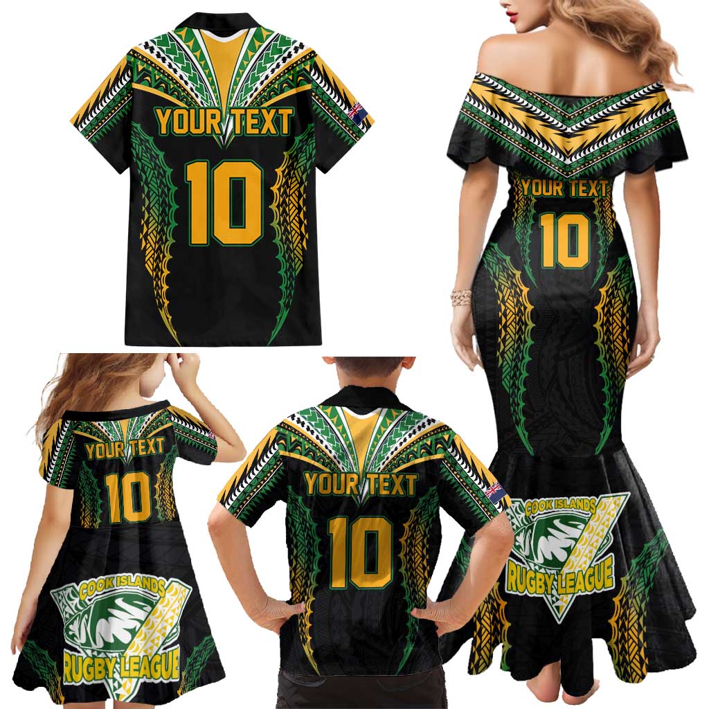 Custom Cook Islands Rugby League Family Matching Mermaid Dress and Hawaiian Shirt Tatau Tribal Pattern-Special Edition Black Color LT03 - Polynesian Pride