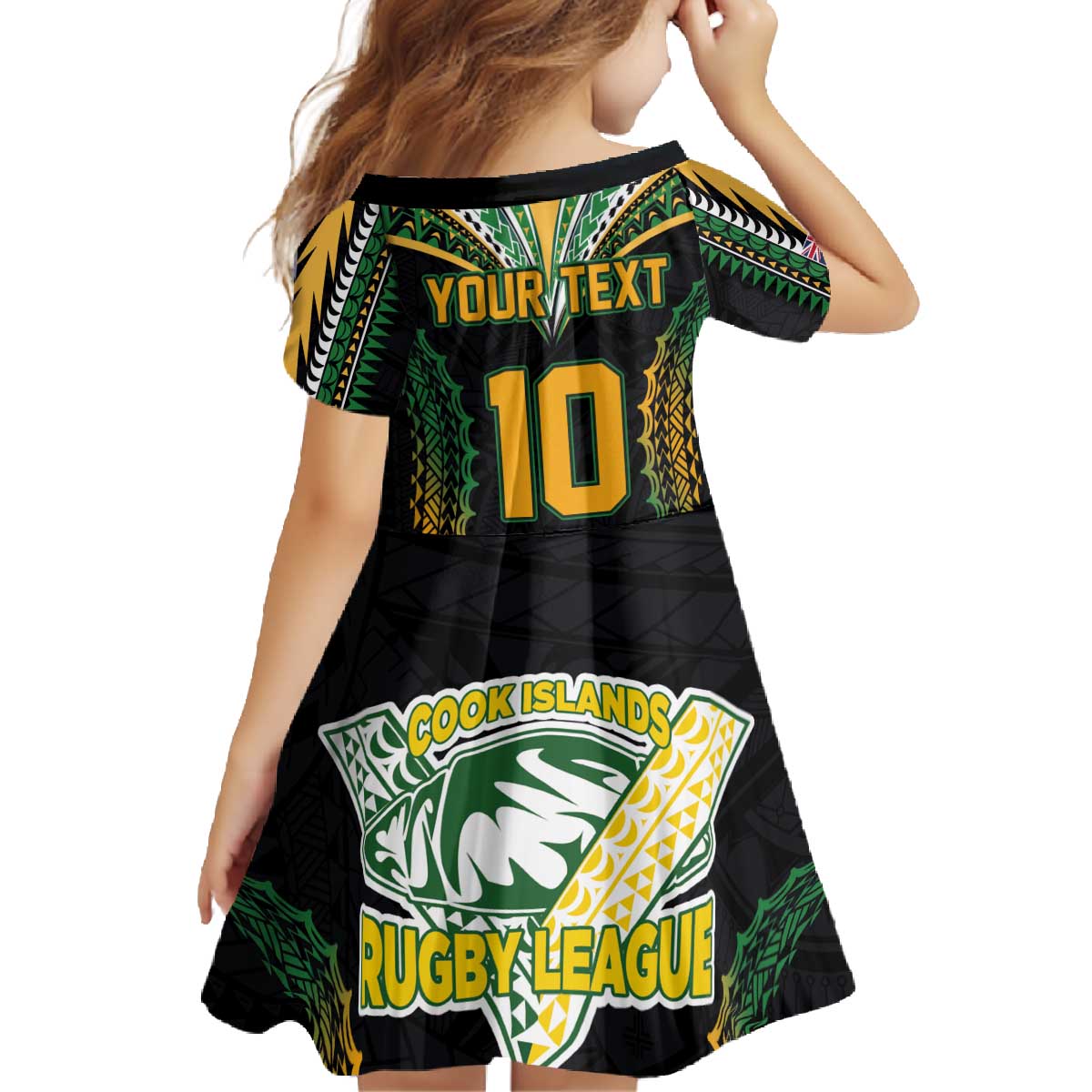 Custom Cook Islands Rugby League Family Matching Off The Shoulder Long Sleeve Dress and Hawaiian Shirt Tatau Tribal Pattern-Special Edition Black Color LT03 - Polynesian Pride