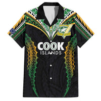 Custom Cook Islands Rugby League Family Matching Off The Shoulder Long Sleeve Dress and Hawaiian Shirt Tatau Tribal Pattern-Special Edition Black Color LT03 Dad's Shirt - Short Sleeve Green-Black - Polynesian Pride