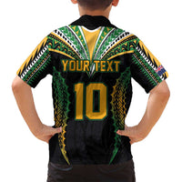 Custom Cook Islands Rugby League Family Matching Off Shoulder Short Dress and Hawaiian Shirt Tatau Tribal Pattern-Special Edition Black Color LT03 - Polynesian Pride