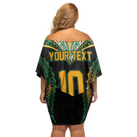 Custom Cook Islands Rugby League Family Matching Off Shoulder Short Dress and Hawaiian Shirt Tatau Tribal Pattern-Special Edition Black Color LT03 - Polynesian Pride