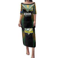 Custom Cook Islands Rugby League Family Matching Puletasi and Hawaiian Shirt Tatau Tribal Pattern-Special Edition Black Color LT03 Mom's Dress Green-Black - Polynesian Pride