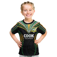 Custom Cook Islands Rugby League Kid T Shirt Tatau Tribal Pattern-Special Edition Black Color