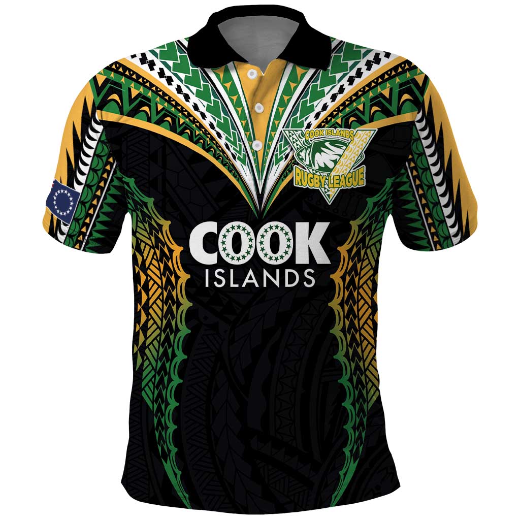 Custom Cook Islands Rugby League Polo Shirt Tatau Tribal Pattern-Special Edition Black Color LT03 Green-Black - Polynesian Pride
