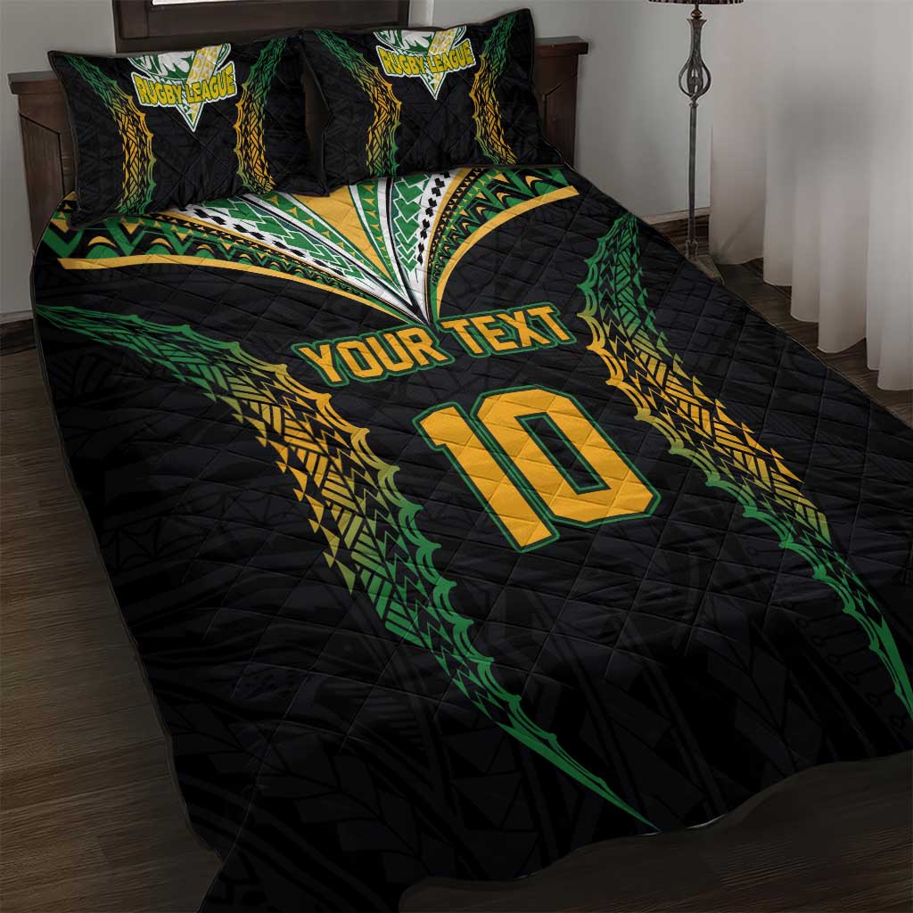 Custom Cook Islands Rugby League Quilt Bed Set Tatau Tribal Pattern-Special Edition Black Color