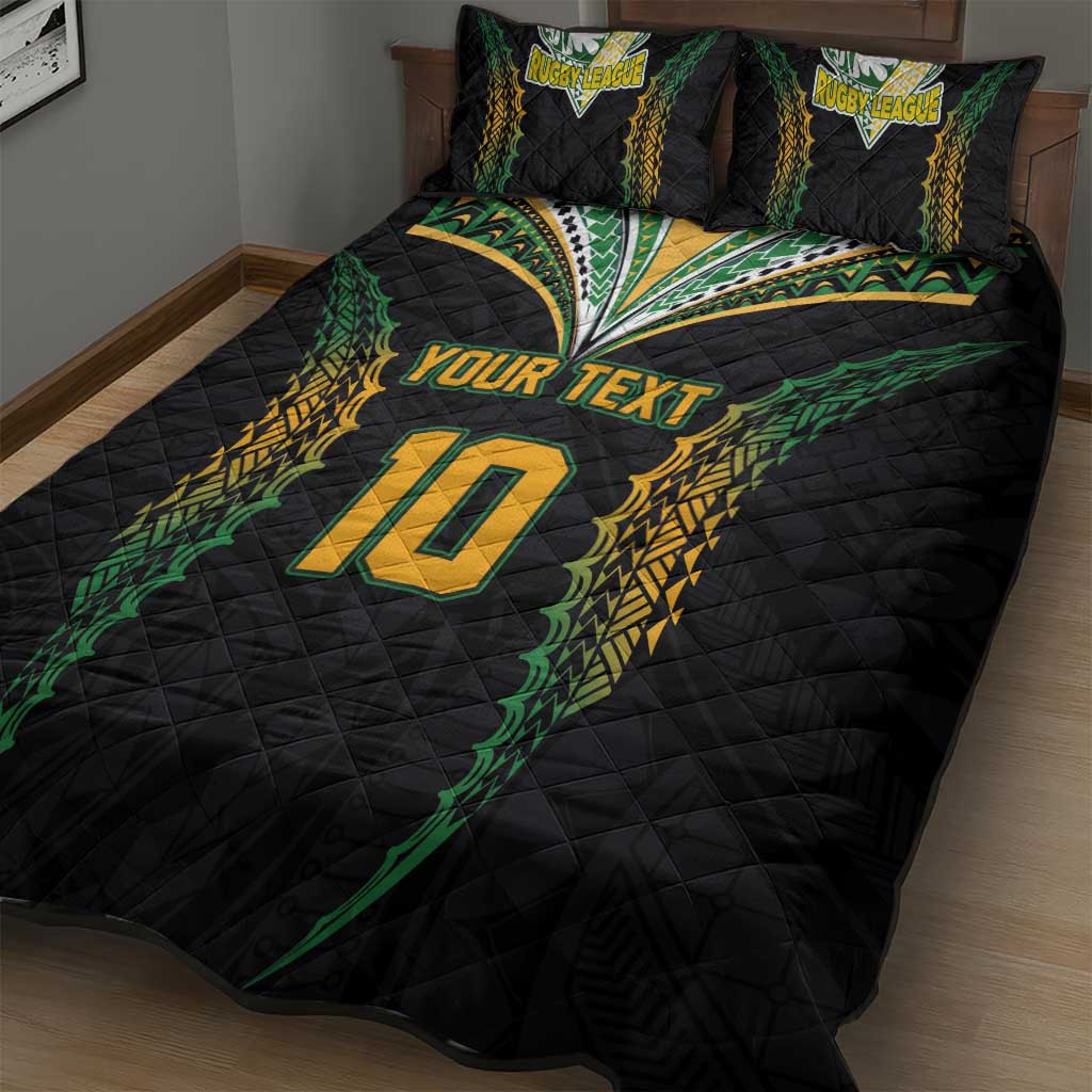 Custom Cook Islands Rugby League Quilt Bed Set Tatau Tribal Pattern-Special Edition Black Color