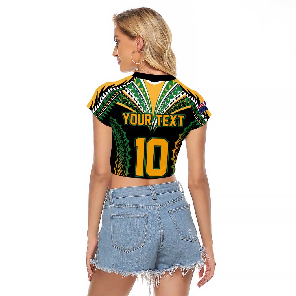 Custom Cook Islands Rugby League Raglan Cropped T Shirt Tatau Tribal Pattern-Special Edition Black Color
