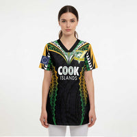 Custom Cook Islands Rugby League Scrub Top Tatau Tribal Pattern-Special Edition Black Color - Polynesian Pride