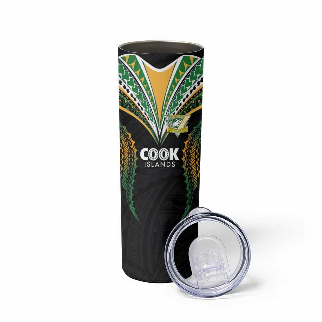 Custom Cook Island Rugby League 2025 Skinny Tumbler Tatau Tribal Pattern-Special Edition Black Color