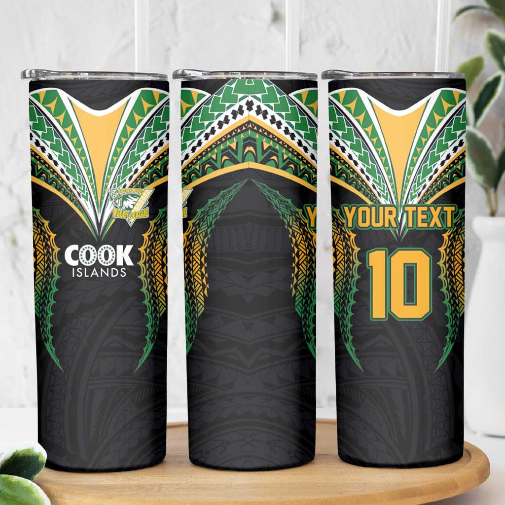 Custom Cook Island Rugby League 2025 Skinny Tumbler Tatau Tribal Pattern-Special Edition Black Color
