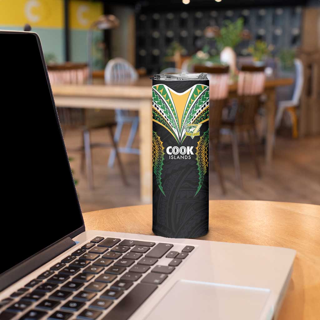 Custom Cook Island Rugby League 2025 Skinny Tumbler Tatau Tribal Pattern-Special Edition Black Color