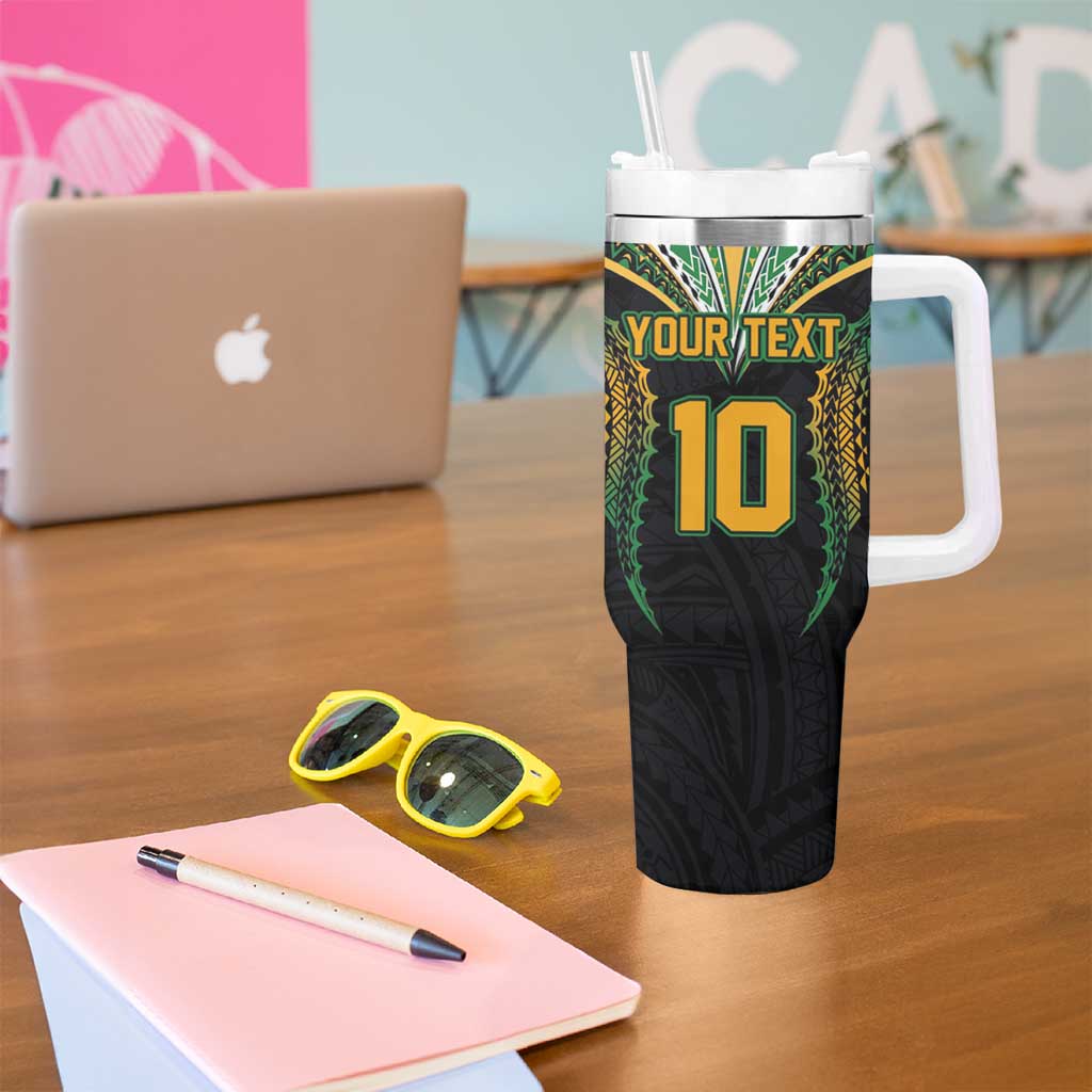 Custom Cook Island Rugby League 2025 Tumbler With Handle Tatau Tribal Pattern-Special Edition Black Color