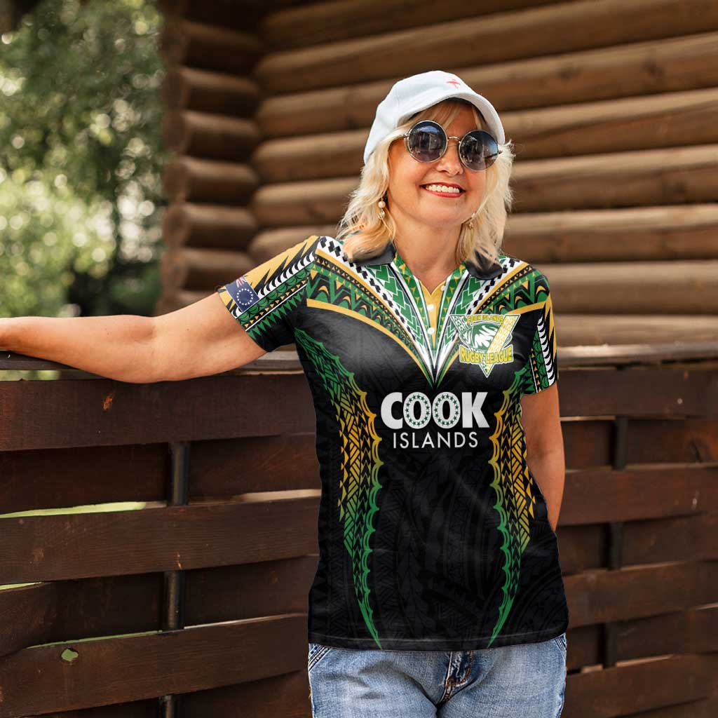 Custom Cook Islands Rugby League Women Polo Shirt Tatau Tribal Pattern-Special Edition Black Color
