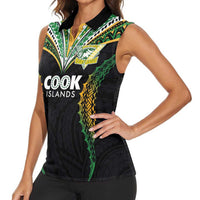 Custom Cook Islands Rugby League Women Sleeveless Polo Shirt Tatau Tribal Pattern-Special Edition Black Color