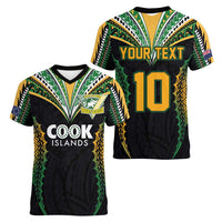 Custom Cook Islands Rugby League Women V-Neck T-Shirt Tatau Tribal Pattern-Special Edition Black Color