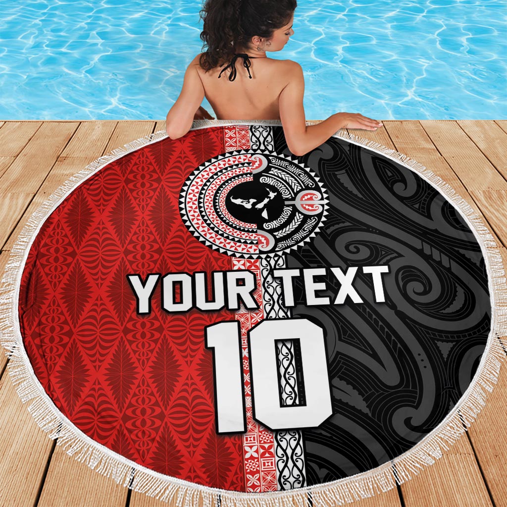 Custom Tonga and New Zealand Rugby Beach Blanket Maori Mix Ngatu Pattern
